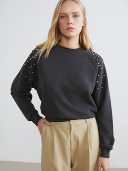 Bisiklet Yaka Ta?l? Oversize Kad?n Sweatshirt