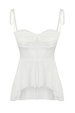 Trendyolmilla Beyaz Gogus Detayl? Orme Bluz TPRSS25BZ00006