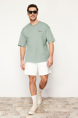 Koyu Mint Oversize %100 Pamuklu Bisiklet Yaka Minimal Yaz_ Bask_l_ Tok Kuma_ T-shirt TMNSS23TS00084