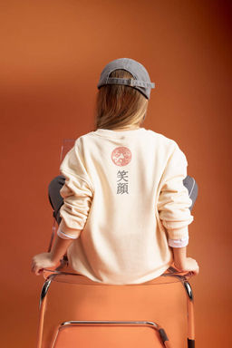 Толстовка оверсайз с круглым вырезом для девочек с принтом - Defacto фото 4