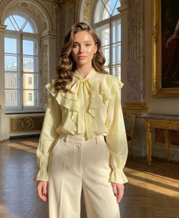 K13365 Рубашка с рюшами ЖЕЛТЫЙ