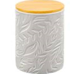 Банка д/хранения 750 мл 10*10*15 см с бамбуковой крышкой с сил. упл. светло-серая