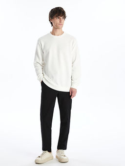 Bisiklet Yaka Uzun Kollu Erkek Dokulu Sweatshirt