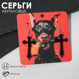 Серьги акрил Крестики, цвет чёрный в серебре