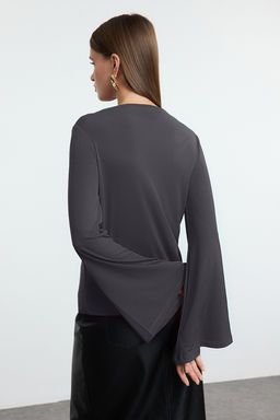 Trendyolmilla Siyah Relaxed/Rahat Kal?p Ispanyol Kol Esnek Orme Bluz TWOAW25BZ00203  фото 5