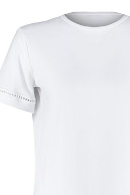 TRENDYOLMILLA Beyaz %100 Pamuk Isleme Detayl? Basic Bisiklet Yaka Orme T-Shirt TWOSS23TS00012 фото 7