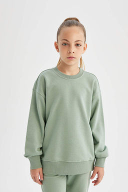 K?z Cocuk Lila Relax Fit Bisiklet Yaka Pamuklu Basic Duz Okul Sweatshirt - Defacto фото 6