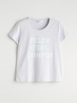 Bisiklet Yaka Bask?l? Kad?n Pijama ?st