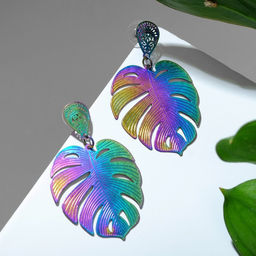 Серьги металл Монстера листья, цвет бензиновый - Queen fair фото 2