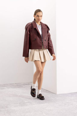 Coool Piliseli Normal Bel Basic Duz Gabardin Mini Etek - Defacto фото 2