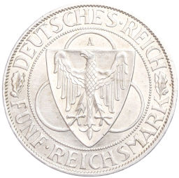 Монета 5 рейхсмарок 1930 года A Германия Освобождение Рейнской области (Рейнланда)