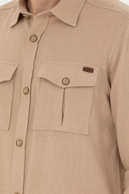 Мужская рубашка песочного цвета с длинным рукавом - U.s. polo assn фото 14