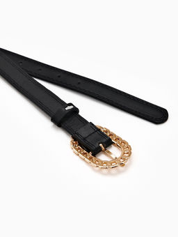 Ремень женский «Кружево», 110×2.5 см, пряжка металл, золотистая, чёрный