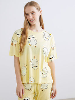 Bisiklet Yaka Desenli Kad?n Pijama Tak?m?