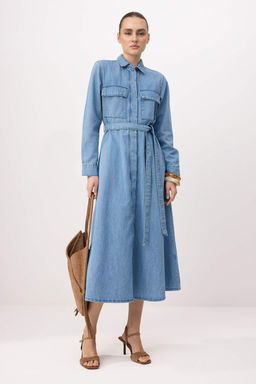 Mavi Maxi Baglama Detayl? Denim Elbise TWOSS26EL00268 - Trendyolmilla фото 2