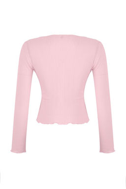 Teen Pembe Pointel Slim/Vucuda Oturan Orme Bluz TWOAW26BZ00012