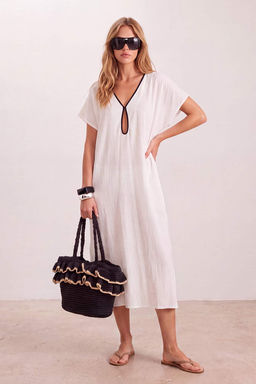 Ekru Dokuma Maxi Cut Out Detayl_ Plaj Elbisesi TBESS26LE00013 - Trendyolmilla фото 2