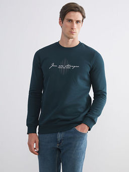 Bisiklet Yaka Bask?l? Erkek Sweatshirt