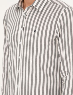 Gri Slim Fit _izgili Pamuk G_mlek