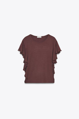 T-SHIRT WITH RUFFLE SLEEVES - Zara фото 5