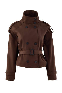 Wardrobe Essentials Kahverengi Regular Dik Yaka Kemerli Gabardin K_sa Tren_kot TWOSS26TR00004 - Trendyolmilla фото 5