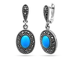 Серьги из серебра бирюза пресс., марказит, SL-AGA60