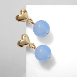 Серьги ассорти Сердца с бусинами, цвет голубой в золоте