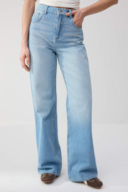 Trendyolmilla Wardrope Essentials Mavi DOKUMLU Yuksek Bel %100 Pamuk Wide Leg Jeans TWOSS26JE00123  фото 5