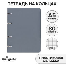 Тетрадь на кольцах Calligrata A5, 80 листов, в клетку, пластиковая обложка, блок офсет, серая