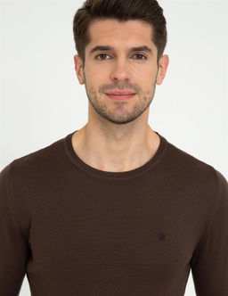 Kahverengi Slim Fit Bisiklet Yaka Basic Triko Kazak - Pierre cardin фото 2