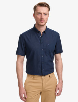 Lacivert Keten Kar___ml_ Regular Fit K_sa Kollu G_mlek
