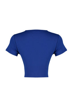 TRENDYOLMILLA Antrasit %100 Pamuk Slogan Bask?l? Fitted/Vucuda Oturan Crop Orme T-Shirt TWOSS23TS00319  фото 8