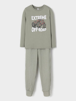 К 1606/оливковый хаки,маленькая клеточка пижама дет