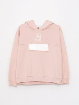 Kap??onlu Bask?l? Uzun Kollu K?z ?ocuk Sweatshirt