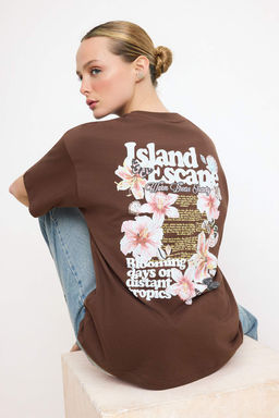TRENDYOLMILLA Antrasit %100 Pamuk S?rt ve On Bask?l? Oversize/Genis Kesim Orme T-Shirt TWOSS24TS00183  фото 32