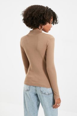 Vizon Fitted/Vucuda Oturan Dik Yaka Uzun Kol Fitilli Esnek Orme Bluz TWOAW21BZ0423