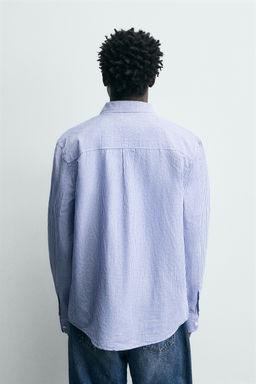 CAMISA REGULAR FIT LINO - ALGOD?N / Blanco / Celeste - Zara фото 3