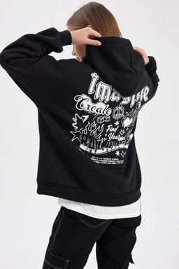 Толстая толстая толстовка с капюшоном и принтом на спине Cool Oversize