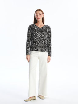 V Yaka Desenli Uzun Kollu Kad?n Bluz
