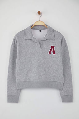 Teen Siyah Duz Regular/Normal Kal?p Orme Sweatshirt TWOAW26SW00049 - Trendyolmilla фото 5