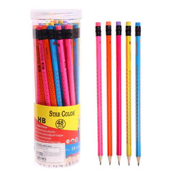 Цена за 48 шт. Карандаш чернографитный с ластиком НВ, корпус трехгранный заточенный, в тубусе, МИКС