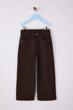 Kahverengi 100% Pamuk Ayarlanabilir Lastikli Duz K?z Cocuk Flare Denim Jeans TKDAW26JE00006