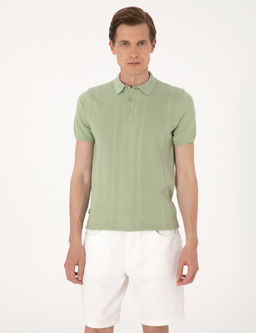 A__k Haki Slim Fit %100 Pamuk Polo Yaka Triko Ti__rt