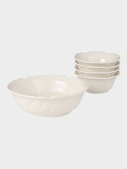 Салатники «Цветок», набор 5 шт.: 1 шт. 390 мл, 4 шт. 100 мл, керамика, белые