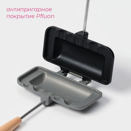 Сковорода для сэндвичей Доляна, 29.5×14.3×4 см, двусторонняя, антипригарное покрытие, литой алюминий, чёрная