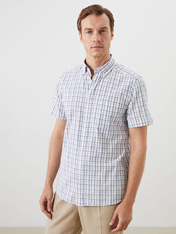 Regular Fit K?sa Kollu Ekose Poplin Erkek G?mlek