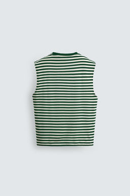 CAMISETA TANK JACQUARD RAYAS / Verde / Crudo