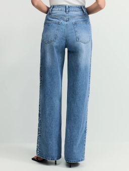 Джинсы wide leg с высокой посадкой с эффектом деворе / Zarina  фото 5