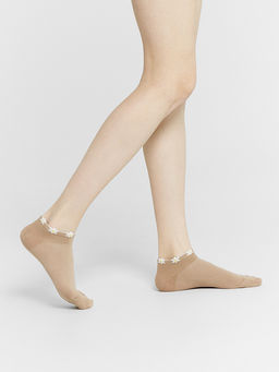 Цена за 5 пар! Носки женские коричневые с рисунком в виде цветочков