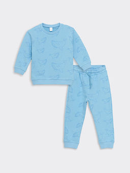 Bisiklet Yaka Uzun Kollu Bask?l? Erkek Bebek Sweatshirt ve E?ofman Alt 2li Tak?m